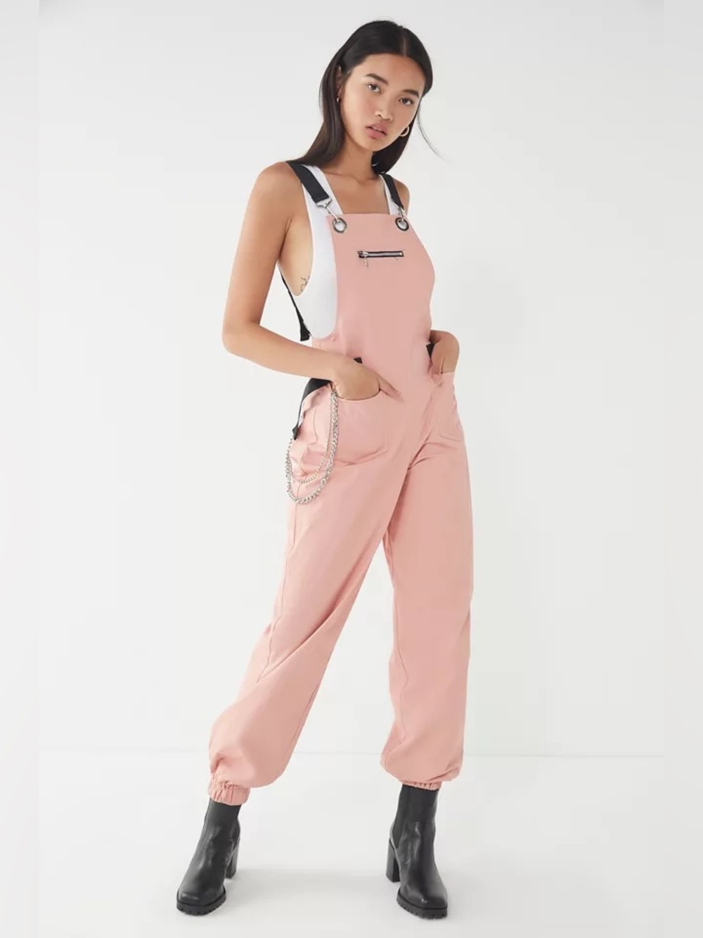 I. AM. GIA Cobain Pink Overalls with Black Strap Details
